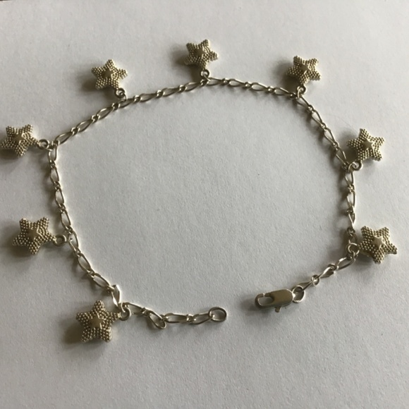 Silver tone metal anklet with stars dangles - Picture 3 of 5